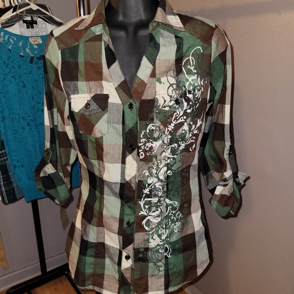 Bongo V-Neck Button-Down Blouse - Picture 1 of 9